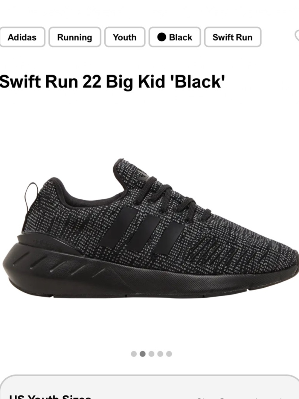 Adidas Sneakers Swift Run 22 Big Kid Size 5  Gray/Black